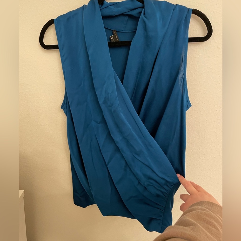 Theory Blue silk wrap top